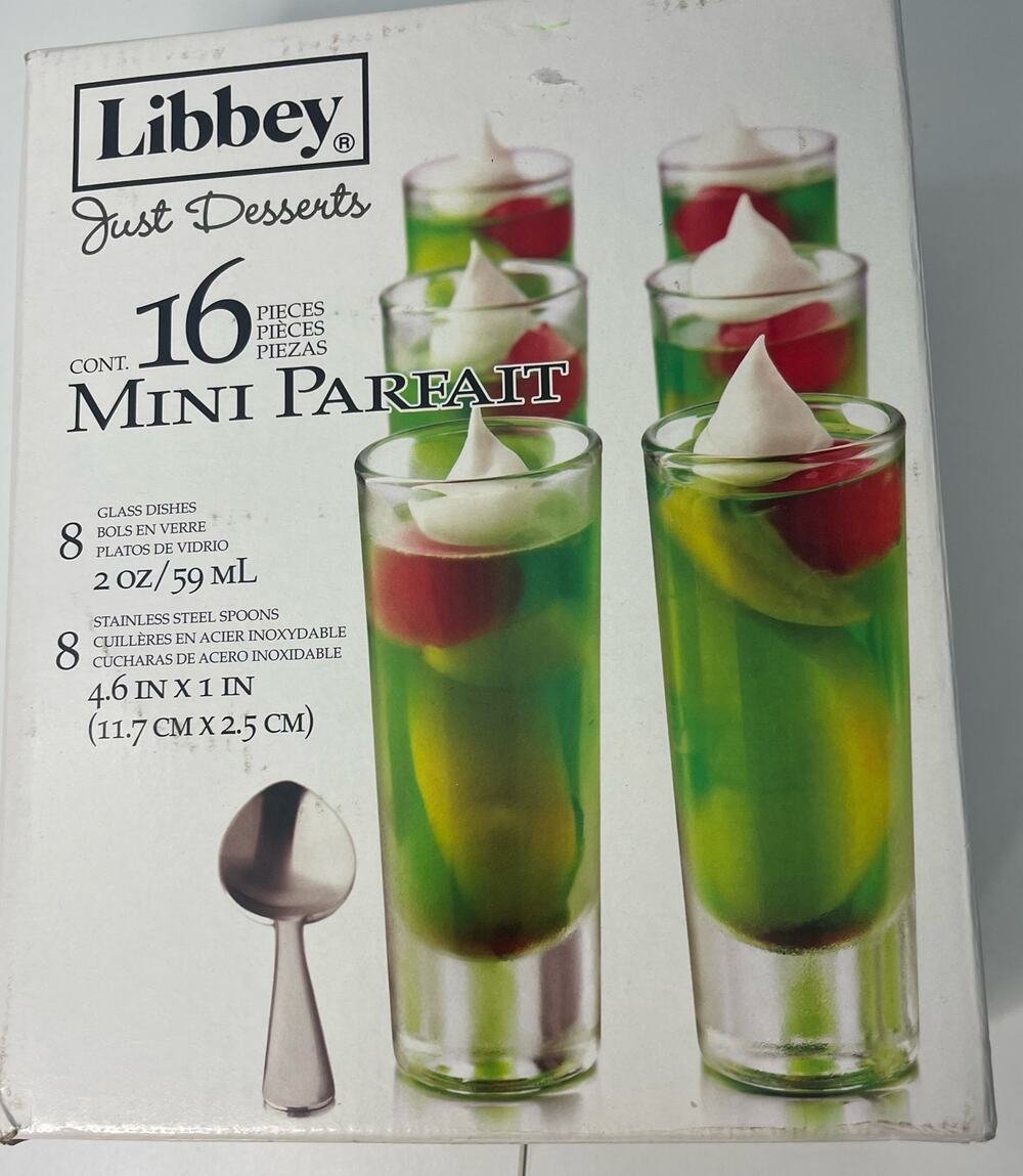 Libbey Just Desserts 16 Pc Mini Parfait Dessert Dishes & Dessert Spoon Set NEW